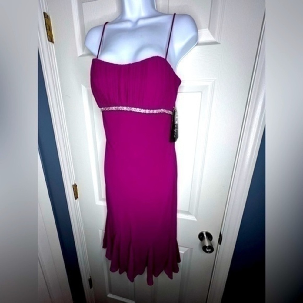 NWT SL Fashions Women’s 6 Pink Jeweled Strappy Mini Cocktail Dress S